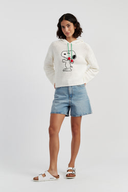 Cream Cotton Snoopy Crochet Hoodie