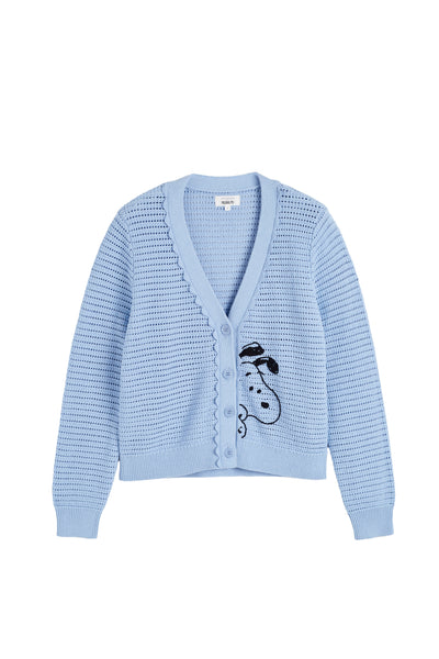 Light-Blue Cotton Snoopy Crochet Peekabo Cardigan