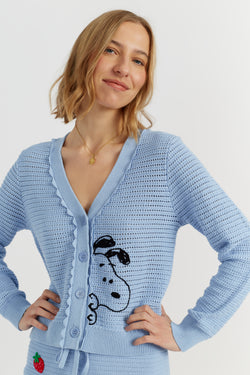 Light-Blue Cotton Snoopy Crochet Peekabo Cardigan