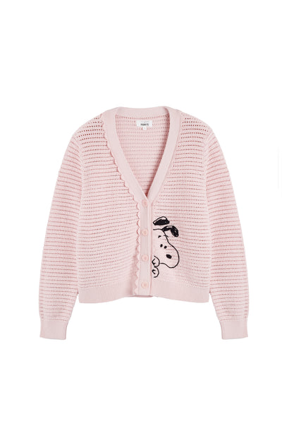 Light-Pink Cotton Snoopy Crochet Peekabo Cardigan