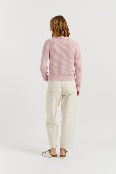 Light-Pink Cotton Snoopy Crochet Peekabo Cardigan