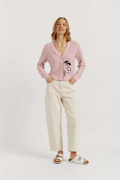 Light-Pink Cotton Snoopy Crochet Peekabo Cardigan