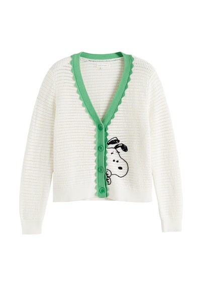 Cream Cotton Snoopy Crochet Peekabo Cardigan