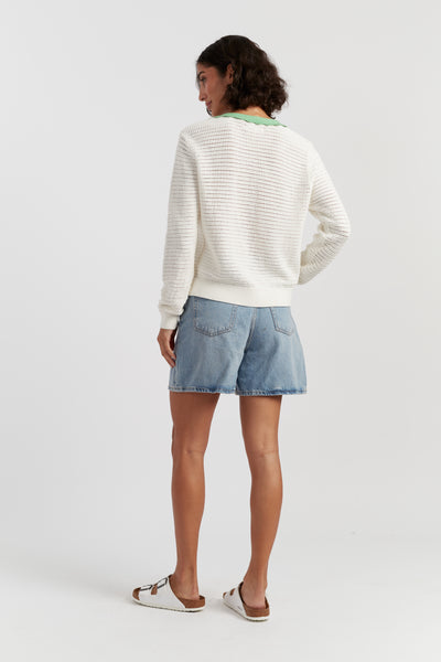 Cream Cotton Snoopy Crochet Peekabo Cardigan