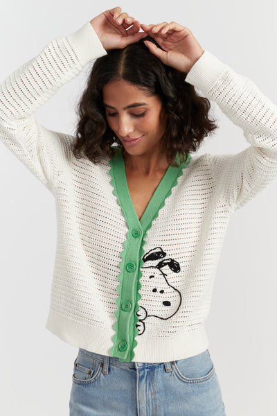 Cream Cotton Snoopy Crochet Peekabo Cardigan