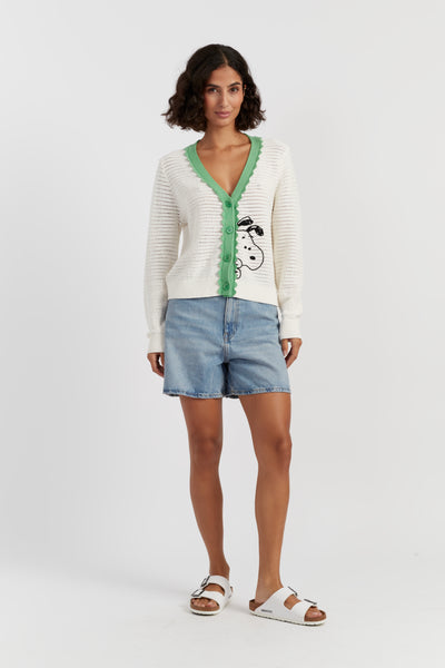 Cream Cotton Snoopy Crochet Peekabo Cardigan