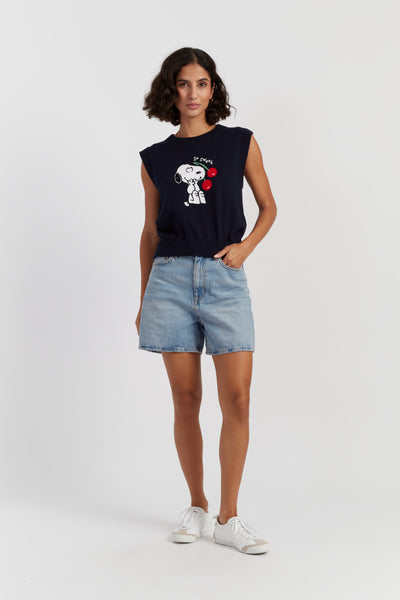 Navy Cotton Snoopy Cherry Tank