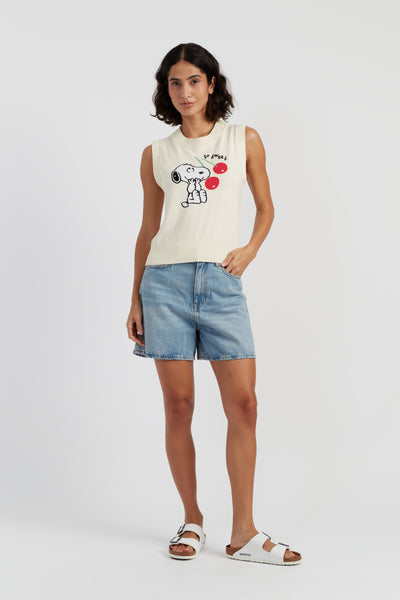 Cream Cotton Snoopy Cherry Tank