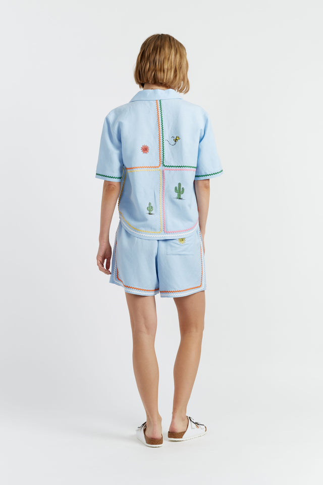 Blue Linen-Cotton Peanuts Vacation Shorts image 4