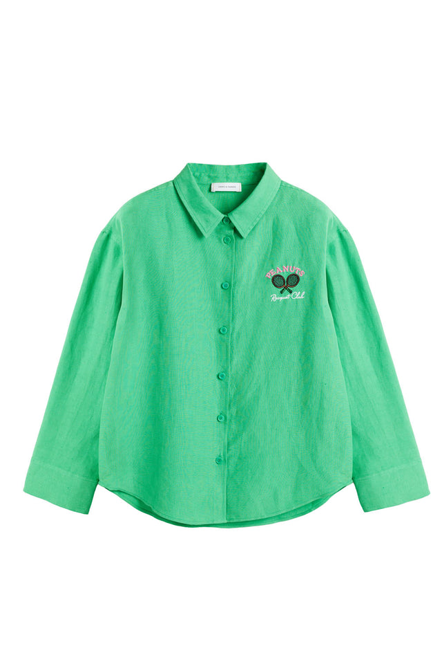 Green Linen-Cotton Peanuts Racquet Club Shirt image 7