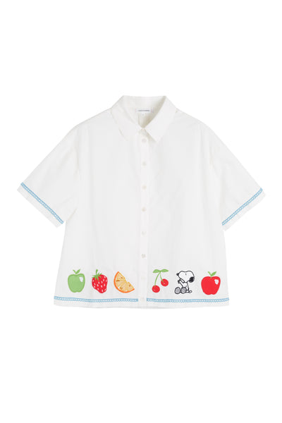 Cream Cotton Snoopy Fruit Shirt