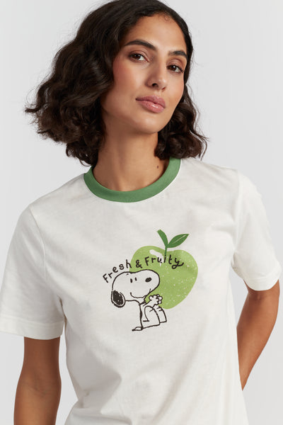 Cream Cotton Snoopy Apple T-Shirt