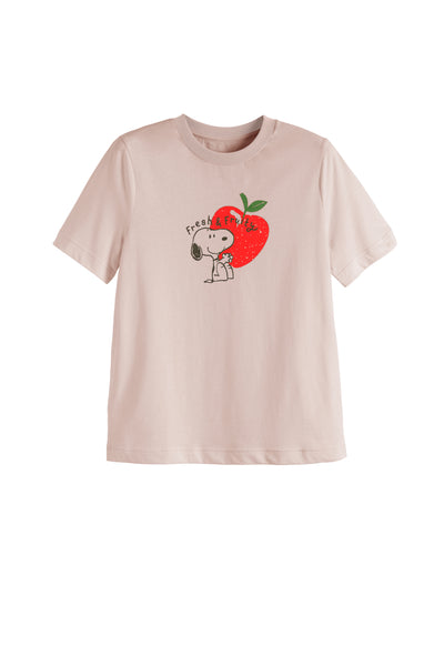 Light-Pink Cotton Snoopy Apple T-Shirt
