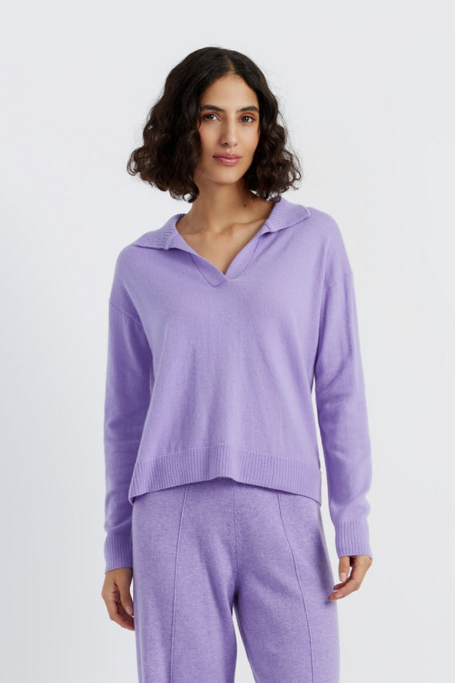Lavender Wool-Cashmere Collared Sweater image 1