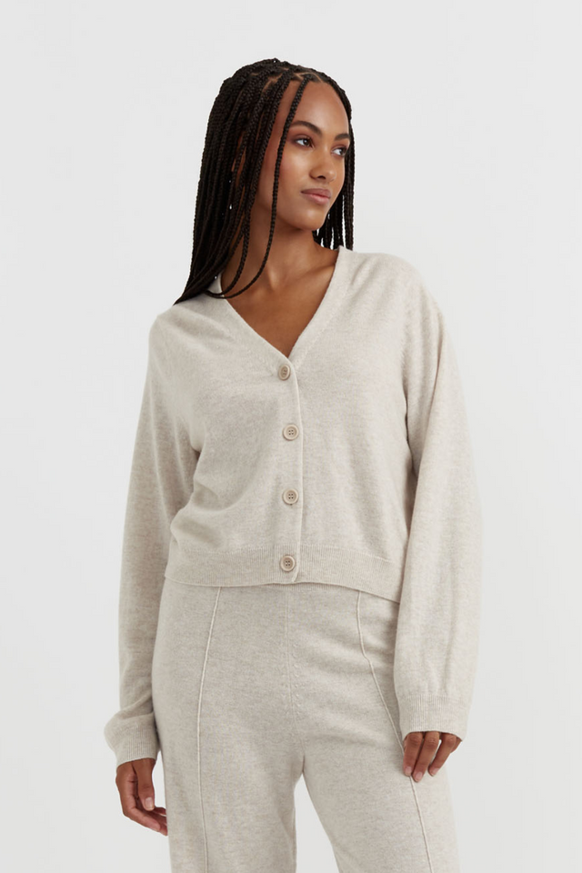 Light-Oatmeal Wool-Cashmere Cropped Cardigan image 1