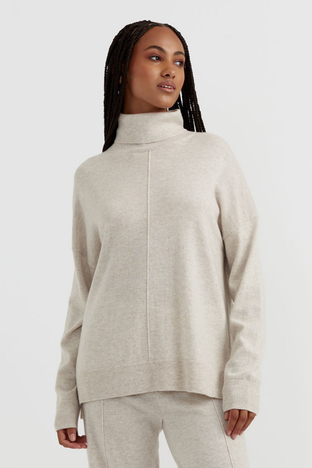 Light-Oatmeal Wool-Cashmere Rollneck Sweater image 3