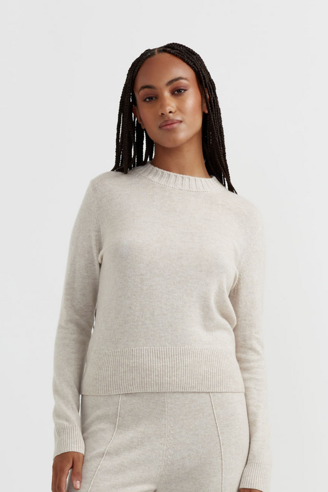 Light-Oatmeal Wool-Cashmere Cropped Sweater image 1
