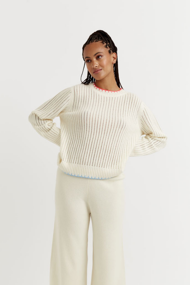 Cream Wool-Cashmere Summer Stitch Sweater image 4