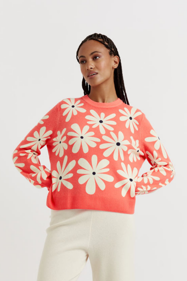 Coral Wool-Cashmere Ditsy Daisy Sweater image 1