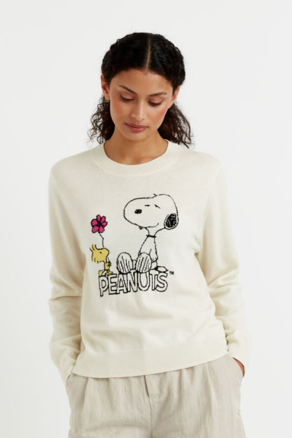Cream Wool-Cashmere Flower Power Peanuts Sweater
