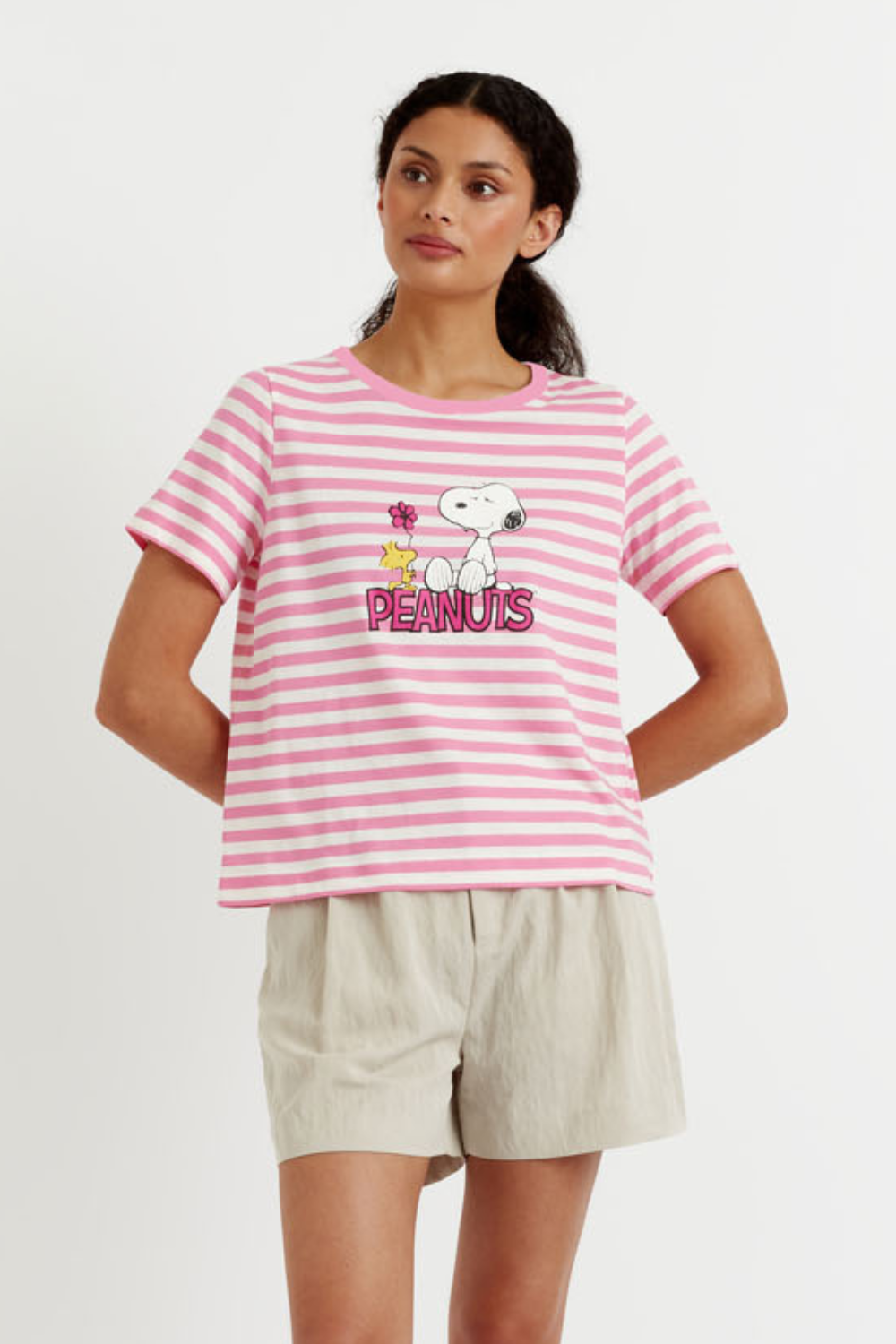 Cream Cotton Flower Power Stripe T-shirt