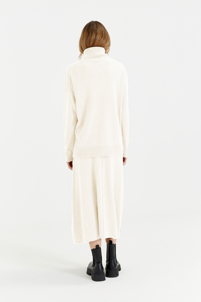 Cream Wool-Cashmere Midi Skirt