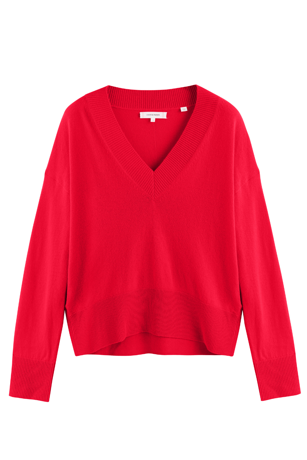 Velvet Red Wool Cashmere V Neck Sweater Chinti Parker UK