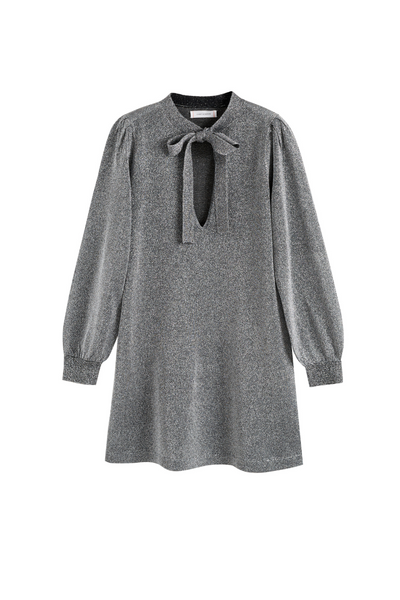 Silver Lurex Pussy-Bow Dress