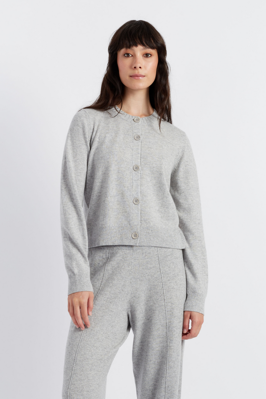 SAMPLE SALE NO RETURNS Light-Grey Wool-Cashmere Crew Neck Cardigan