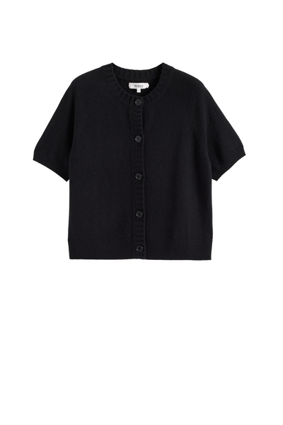 Black Wool-Cashmere Button T-Shirt