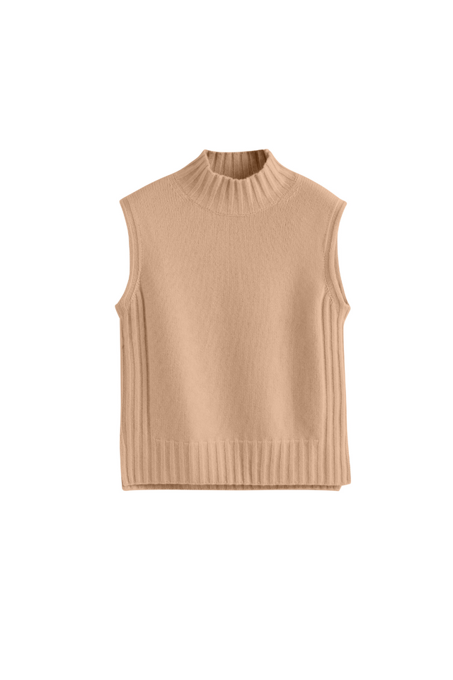 Warm-Beige Pure Cashmere Funnel Tank image 2
