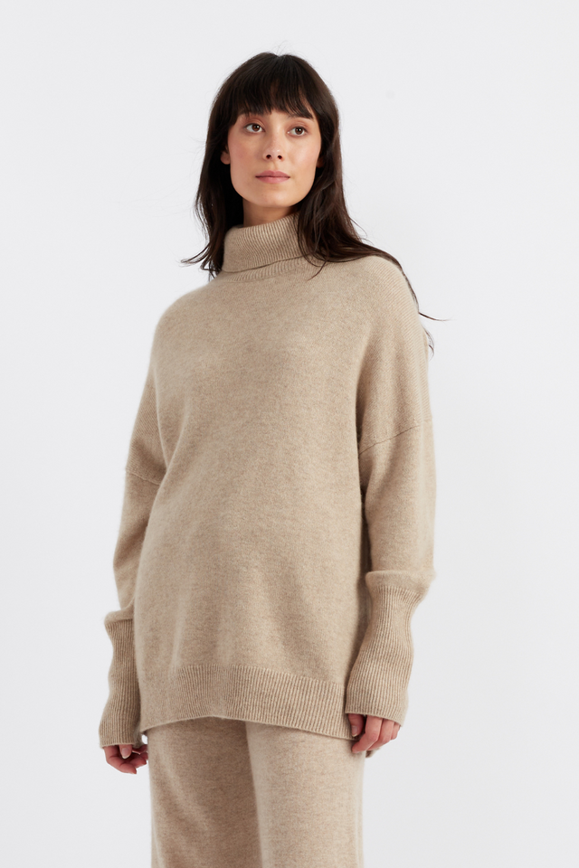 Oatmeal Pure Cashmere Rollneck Sweater image 1