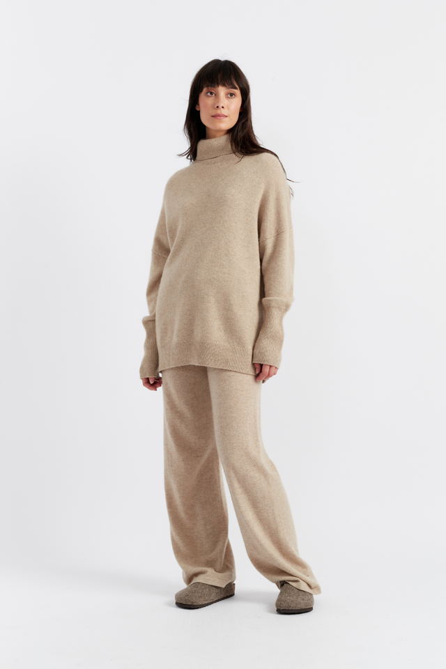 Oatmeal Pure Cashmere Rollneck Sweater image 4