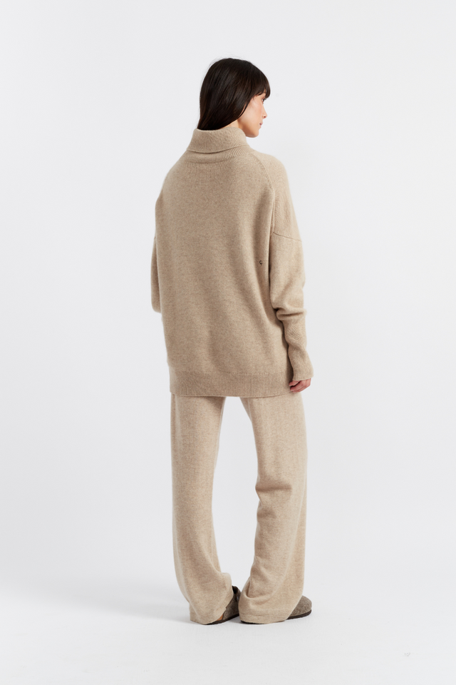 Oatmeal Pure Cashmere Wide-Leg Pants image 3