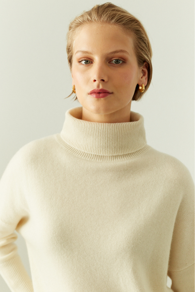 Cream Pure Cashmere Rollneck Sweater image 3