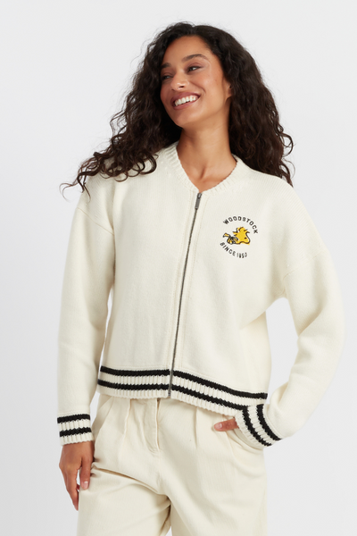 Cream Wool-Cashmere Snoopy Bomber Jacket