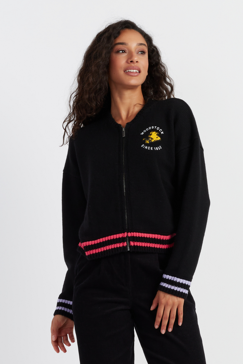 Black Wool-Cashmere Snoopy Bomber Jacket - Chinti & Parker UK