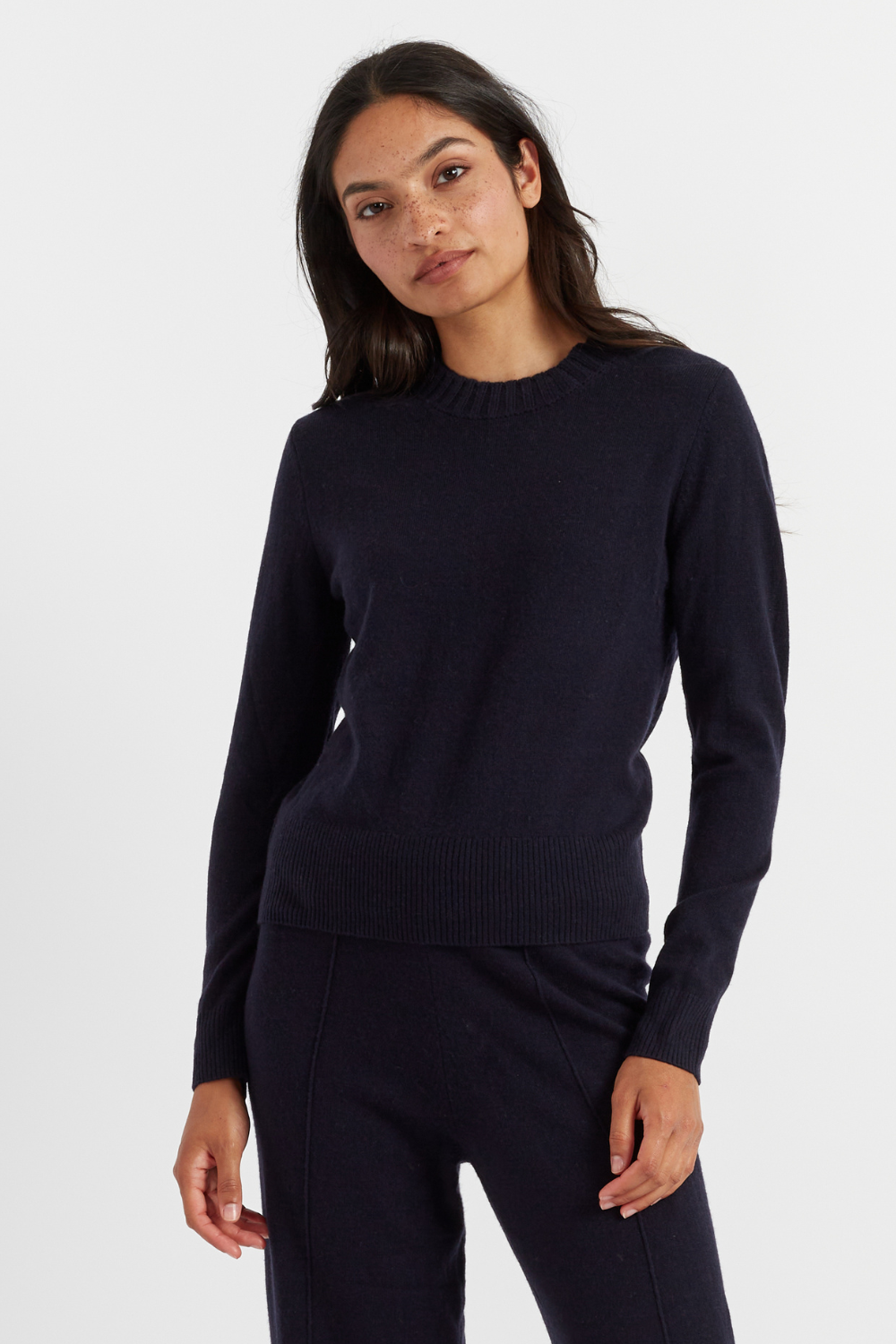 Navy Wool-Cashmere Cropped Sweater - Chinti & Parker UK Navy Wool-Cashmere Cropped Sweater - Chinti & Parker UK