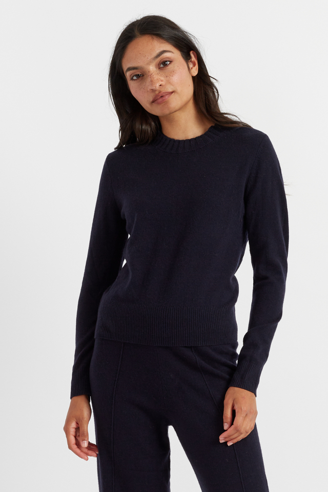 Navy Wool-Cashmere Cropped Sweater image 1