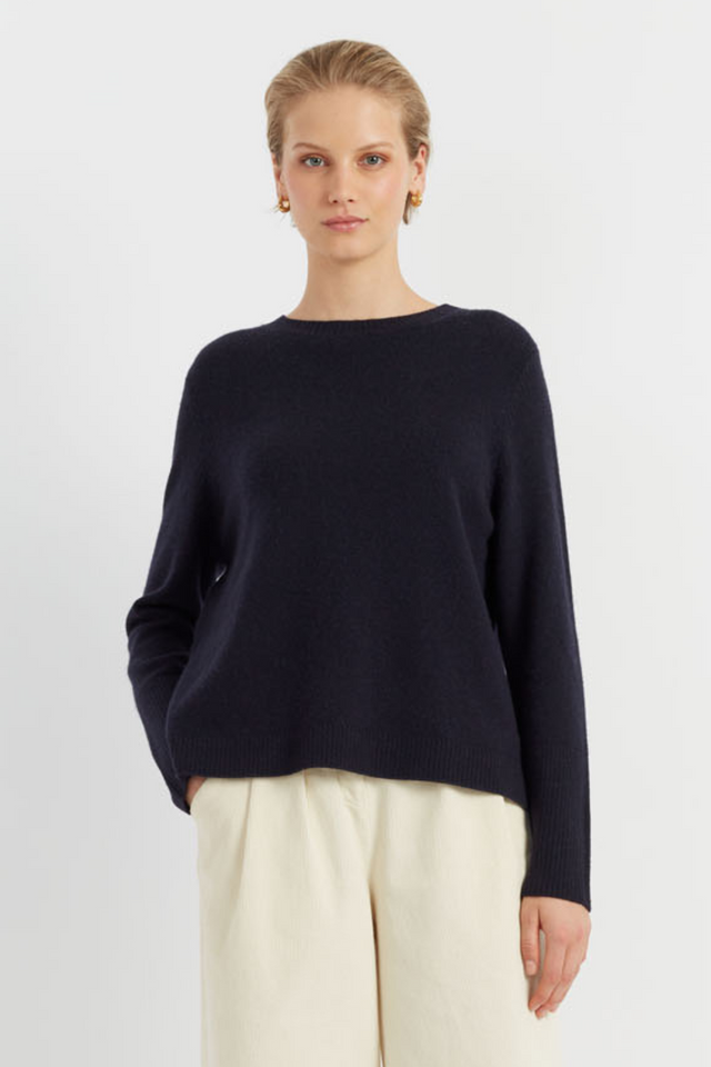 Navy Pure Cashmere Boxy Sweater image 5