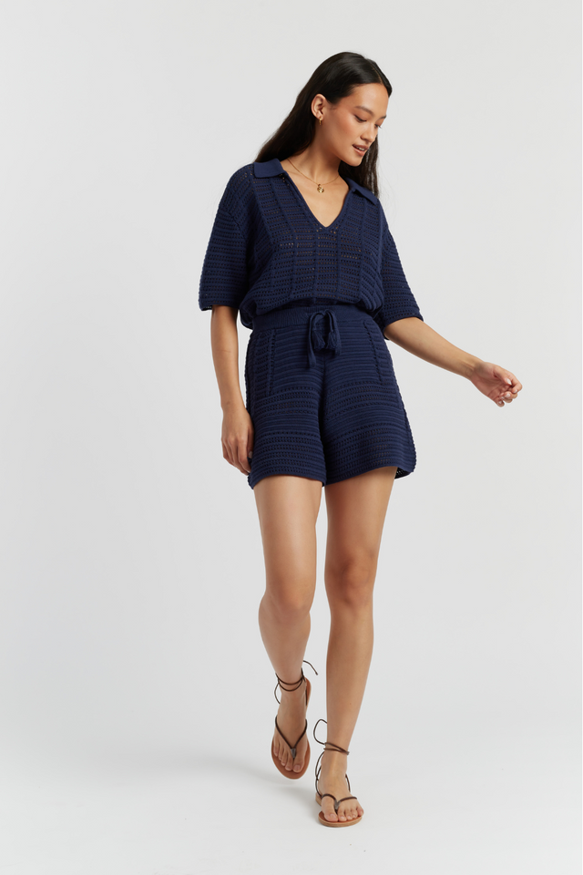 Navy Cotton Crochet Shorts image 1