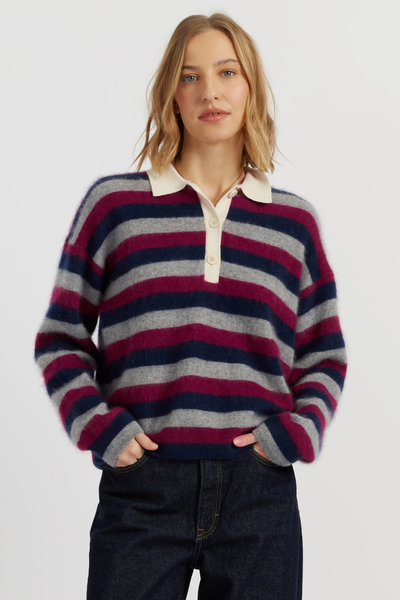 Multi Merino Stripe Polo Top