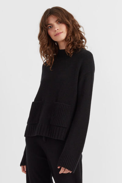Black Pure Cashmere Patch Pocket Sweater