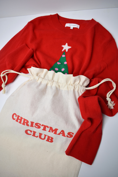 Red Cotton Christmas Club Drawstring Bag