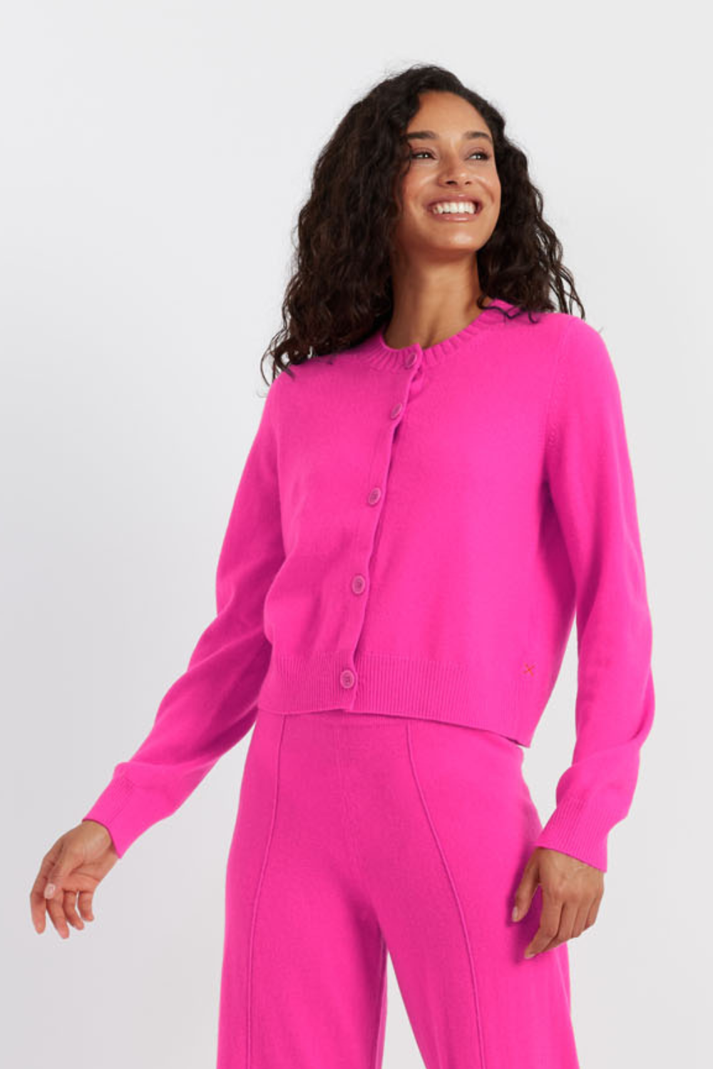 Fuchsia Wool-Cashmere Crew Neck Cardigan - Chinti & Parker UK