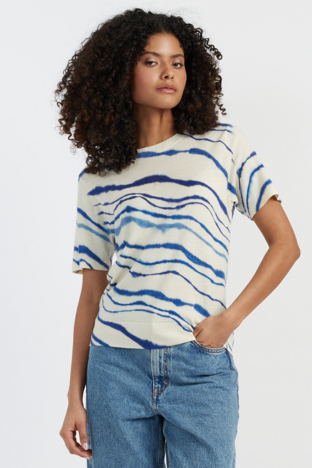 Blue Wool-Cashmere Deborah Brett Stripe T-Shirt image 1