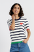 Cream-Navy Cotton Heart Breton Crochet T-Shirt