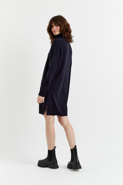 Navy Wool-Cashmere Rollneck Mini Dress