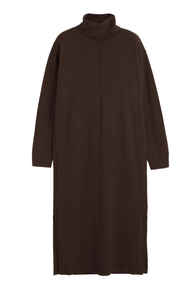 Brown dress with a high collar on a white background