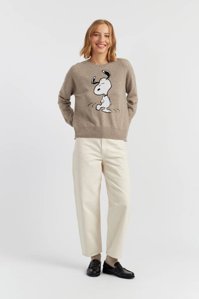 Warm-Oatmeal Wool-Cashmere Dancing Snoopy Sweater